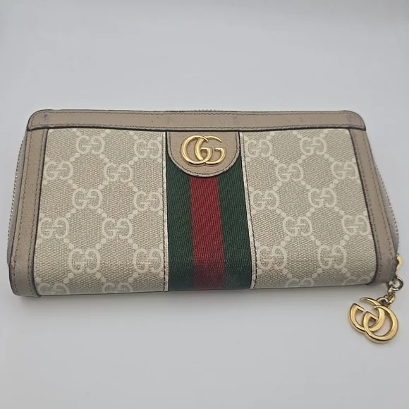 Gucci Ophidia GG Beige W/ Green & Red Sherry Zip Around Long Wallet (EUC)(COA)✨️ - Picture 4 of 15